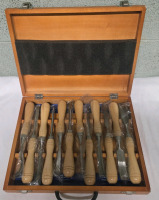 New | 12 Pcs Mastercraft Chisel Set W/ Wooden Carry Case