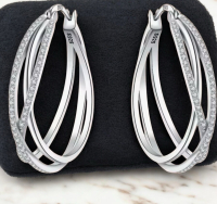 Elegant 925 Sterling Silver Pierced Earrings with Cubic Zirconia Approximately 1 inch drop Rhodium Plate stamped