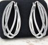 Elegant 925 Sterling Silver Pierced Earrings with Cubic Zirconia Approximately 1 inch drop Rhodium Plate stamped