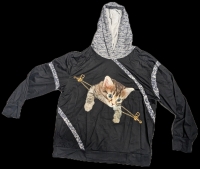 New Size 2XL Women's Adorable Kitten Pocket Print Lightweight Long Sleeve Hoodie Shirt