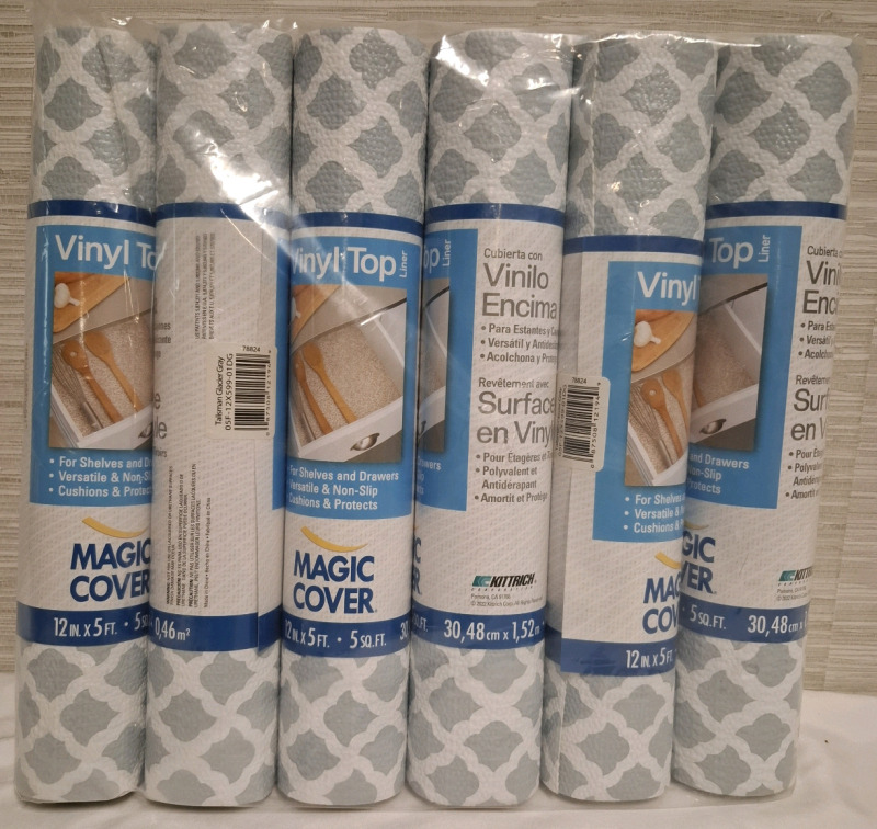 6 New Vinyl Top Liner Magic Cover | Measurements- 12" X 5ft Each | For Shelves, Drawers, Cushions & Protects