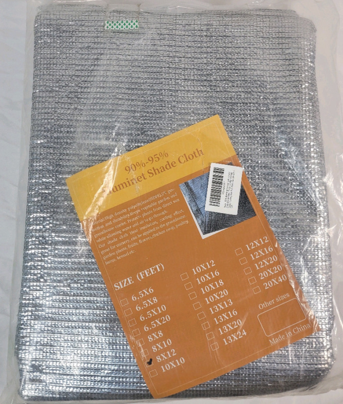 New - Aluminet 8ft&times;12ft Shade Cloth , 90% - 95% Shade Mesh for Cars , Greenhouses , Yard , Pets . Retail $60