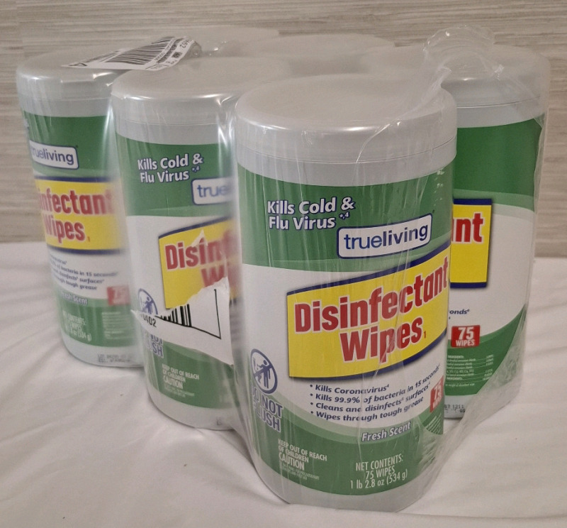 6 New Trueliving Disinfectant Wipes | 536g with 75 wipes each