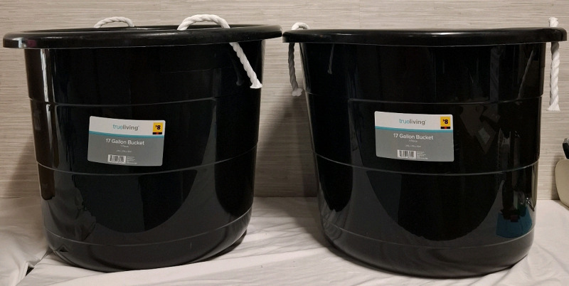 2 New Trueliving 17 Gallon Plastic Buckets | Measurements- 21.5" X 21.5" X 16.6"