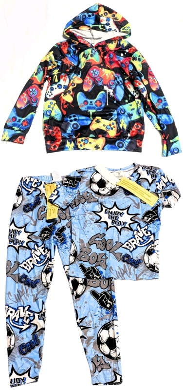 New Size 10Y Boys Neon Video Game Long Sleeve Hoodie Shirt & 2-Piece Enjoy the Play Sports Pajama Set