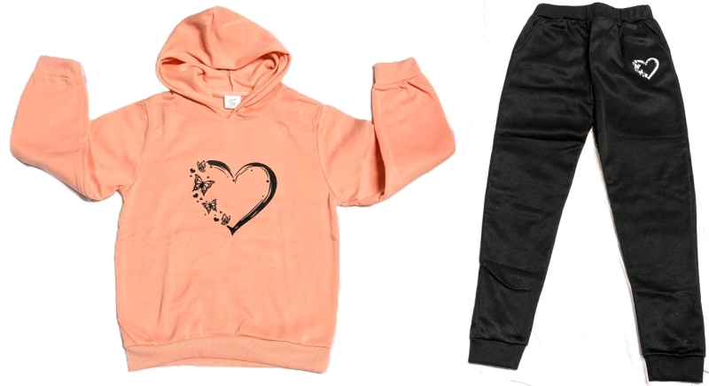 New Size 12-13Y Girls 2-apiece Peach Heart Hoodie Sweatshirt & Elastic Waist Jogging Pants Set