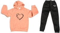 New Size 12-13Y Girls 2-apiece Peach Heart Hoodie Sweatshirt & Elastic Waist Jogging Pants Set