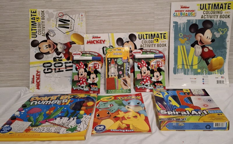 9 New Assorted Colouring and Activity Books | Brands - Disney, Creative Kids, Crayola & Grafix | Biggest Book Measures- 16" X 10.6"
