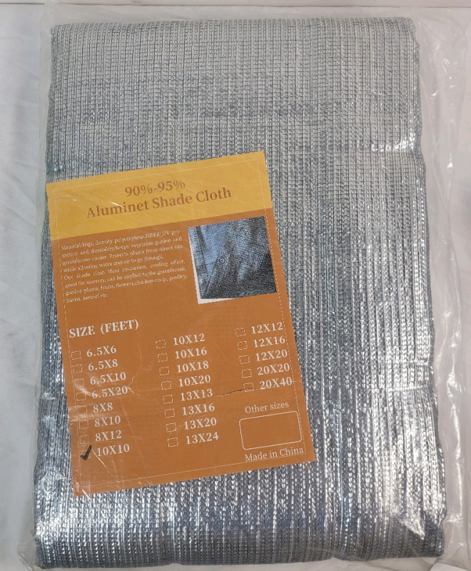 New - Aluminet 10ft&times;10ft Shade Cloth , 90% - 95% Shade Mesh for Cars , Greenhouses , Yard , Pets . Retail $70