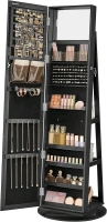New - SONGMICS 360&deg; Swivel Jewelry Cabinet, Lockable Jewelry Organizer with Full-Length Mirror, Black . Measures 63.5" tall w/23" diameter base