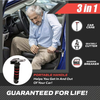 3 New Car Assist Handle for Elderly | 3 in 1 - Portable Vehicle Support Handle, Auto Cane Grab Bar with Seatbelt Cutter & Window Breaker for Car | Height - 7"