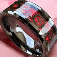 8mm Stainless Steel Red Ring Stylish Mechanical Gear Inlay Size 8 Classic Eye Catching Design