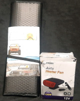 New Windshield Sun Shade Specifically Designed for Jeep Wrangler Vehicles & New in Box 150w 12V Auto Heater Fan (Product Measures 8" Long, 5" Wide, 2&frac12;" Tall)