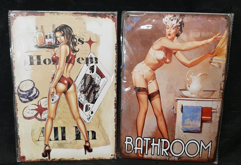 2 New Suggestive Metal Signs (12"&times;8")