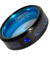 8mm Blue Tungsten Carbide Stamped Ring Celtic Dragon Wedding Band with Carbon Fiber Inlay Beveled Edges Size 9