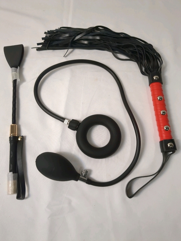 [ADULTS ONLY] New Faux Leather Crop & Whip, With Inflatable Cock Ring