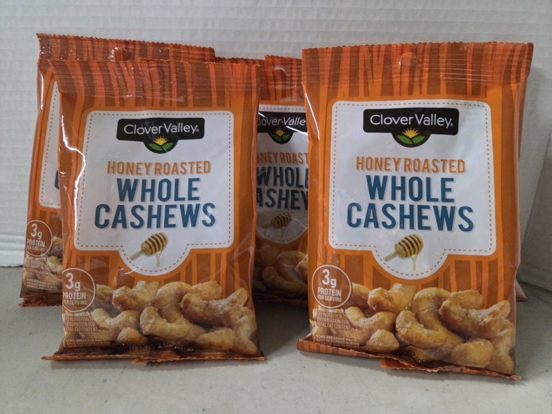 5 New | Clover Valley Honey Roasted Whole Cashews | 57g a Bag | BB: 08/20/26