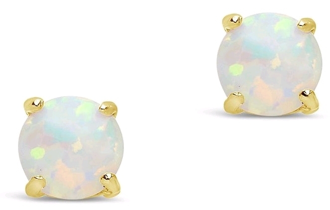New STERLING FOREVER 14K Gold Plated Sterling Silver 6mm Opal Earring Studs - Retails $89!