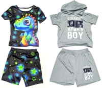 2 New Size 5Y Boys 2-Piece Shirt & Shorts Sets : Neon Dinosaurs & Straight Up Mama's Boy