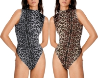 2 New Size Large Women's Leopard Print Slinky Sleeveless Bodysuits