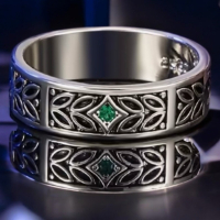 925 Sterling Silver Vintage Inspired Ring with Green Cubic Zirconia & Intricate Leaf Design Size 8 Stamped