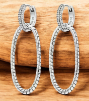 925 Sterling Twisted Oval Double Drop Textured Hoop Earrings Approximately 1.70 Inch Two looks Stamped