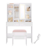 New , Open Box - VASAGLE Vanity Desk w/Mirror and Lights plus Bench , White . Retail $180 . Some Assembly Required
