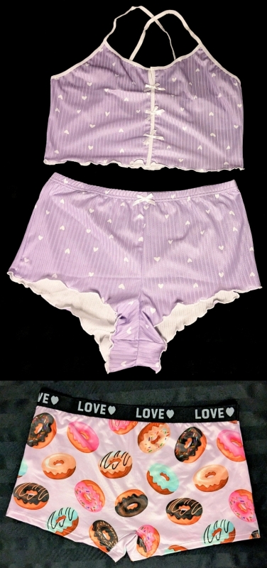 New Size XL Women's Boxer-Style Donut Bottoms & 2-Piece Lingerie Sleepwear Tank + Shorts Set