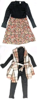 2 New Size 7Y Girl's Outfits : Adorable Floral Dress & 3-Piece Long-Sleeve Top, Leggings & Gilet With Belt