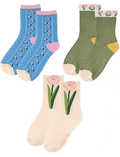 3 New Pairs OS Cheery Spring Socks (One Size Fits Most)