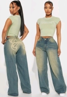 New Size 11 Women's FASHION NOVA Heart Flutters Butterfly Baggy Jeans (Medium Wash)