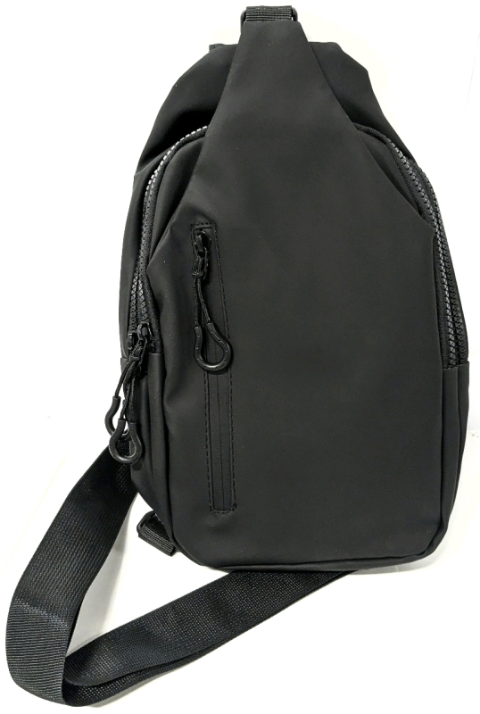 New Matte Smooth Vinyl Sling Shoulder Bag With 3 Zippered Front Pockets + Additional Pocket - 6" &times; 12" High (Excluding Strap)