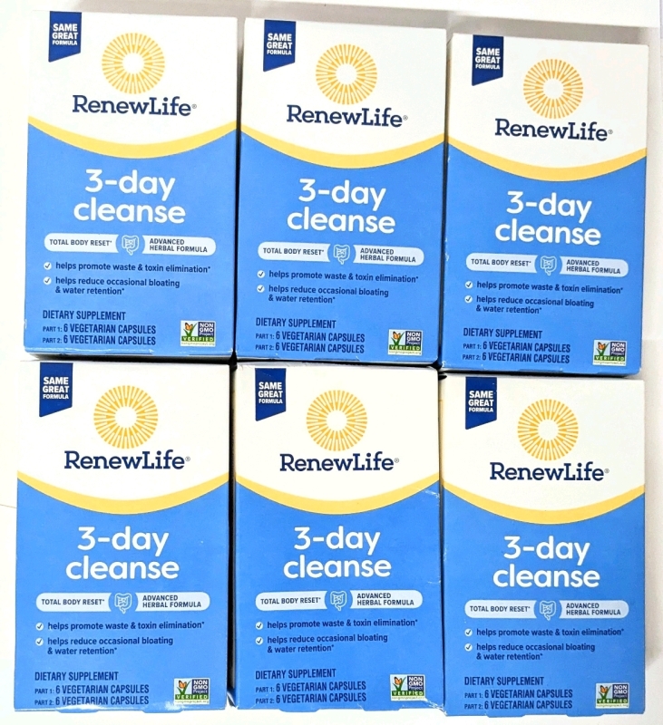 6 New Boxes RenewLife 3-DAY CLEANSE : Total Body Reset : 12 Vegetarian Capsules Per Box | EXP 06/2015 | Over $100 Retail Value!