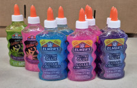 10 New Bottles Elmer's Glitter Glue - Pink, Blue, Purple & Green 177mL