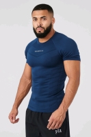 New Size SMALL Men's YOUNGLA # 475 Navy Supervillain Compression Tee - Super Fitted, With Moisture Wicking & Antibacterial Deodorization