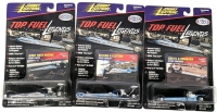 3 Vintage 1999 JOHNNY LIGHTNING NHRA Top Fuel Legends Replica Dragsters : Jerry Ruth, Rick Ramsey, Steve Carbone