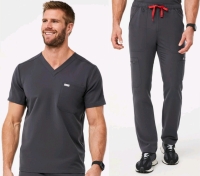 New Size MED + LG/Reg Men's FIGS : Leon Three-Pocket Scrub Top & Cairo Zip Fly Scrub Pants | Retails Over $130!