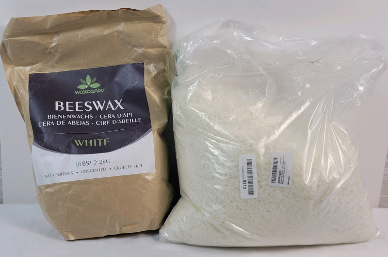 New - 5lbs Unscented Beeswax Flakes & 9lbs Natural Soy Wax Flakes .