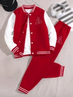 New Size 10Y Boys 2-Piece Embroidered "A" Varsity Jacket & Elastic Waist Jogging Pants Set