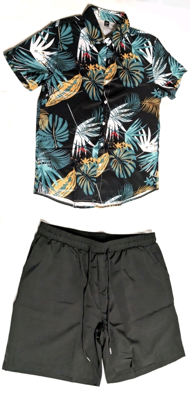 New Size Large Men's 2-Piece Button-Up Hawaiian Shirt & Drawstring Elastic Waist Shorts Set
