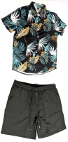 New Size Large Men's 2-Piece Button-Up Hawaiian Shirt & Drawstring Elastic Waist Shorts Set