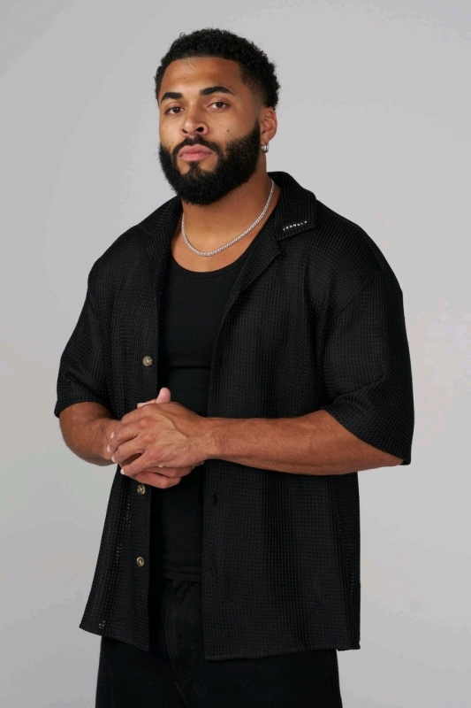New Size Large Men's YOUNGLA #4036 Crochet Button-Up Top - Retails Over $60