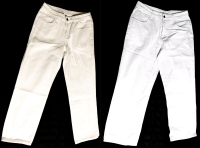 2 New Size MED Men's MANFINITY White & Off-White 100% Cotton Denim Jeans (Waists 15.5" Across)