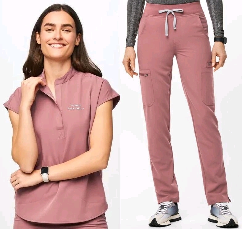 New Size MED + Large/Reg FIGS : PERSONALIZED Rafaela Three-Pocket Scrub Top & High Waisted Yola Scrub Pants