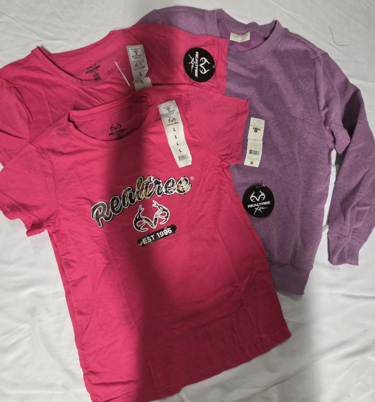 3 New | Size L Women's (2) REALTREE Graphic Tees & (1) Crewneck Sweatshirt