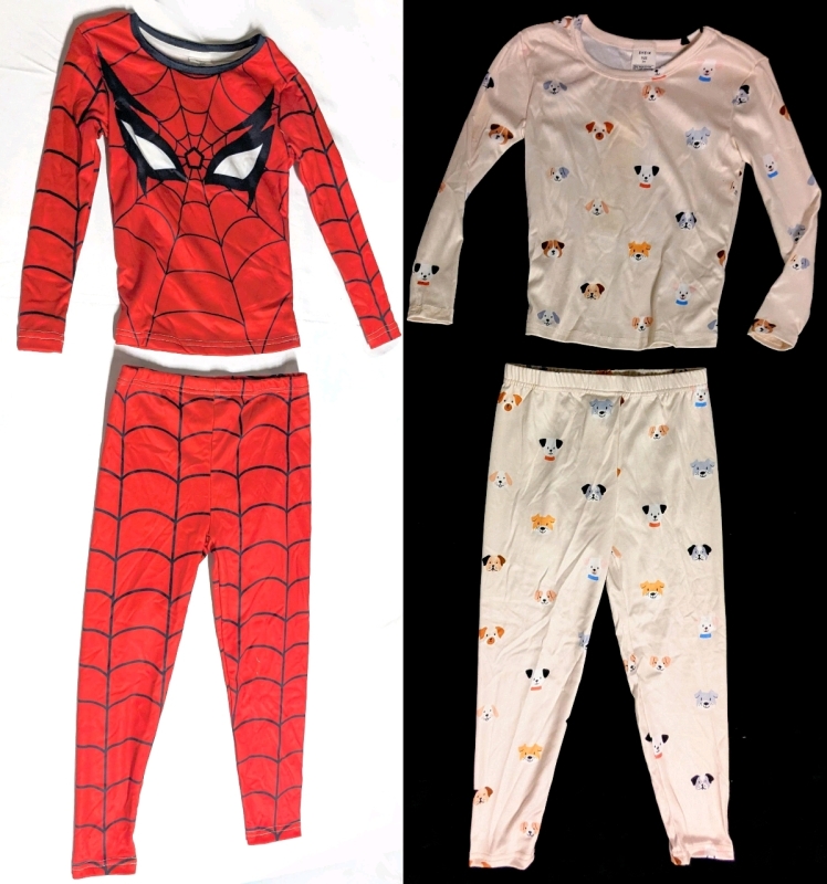 2 New Size 7Y Kids 2-Piece Pajama Sets : Spider Man (Fleece-Lined) & Puppies