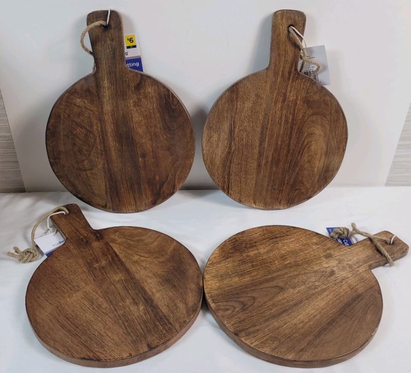 4 New Wooden Round Cutting Boards . Each measures 9 3/4" diameter