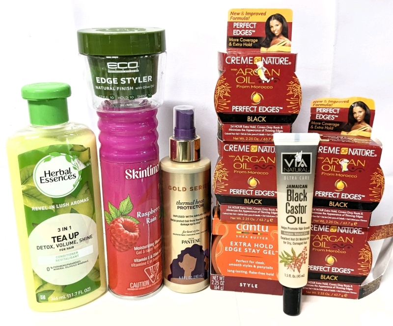 10 New Hair Products : Herbal Essences Conditioner 346ml, Skintimates Shave Gel, Pantene Thermal Heat Protector, Jamaican Black Castor Oil, Extra Hold Hair Gel, Edge Gel & Edge Stylers