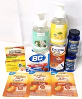 11l0 New Cold Prevention, Health Products & Supplements: Motion Sickness Capsules (18), Pain Relief Power (Cherry, 24pk), 2&times; Antibacterial Hand Soaps, Garlic Extract (60), Melatonin (90), 3&times; Emergen-C Daily Immune Support (2&times; 91g Packets Each)