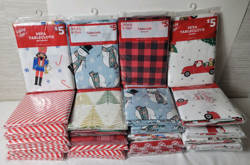 25 New Holiday Style Christmas / Holiday Peva Tableclothes . Each measures 52"&times;70" . Retail $125